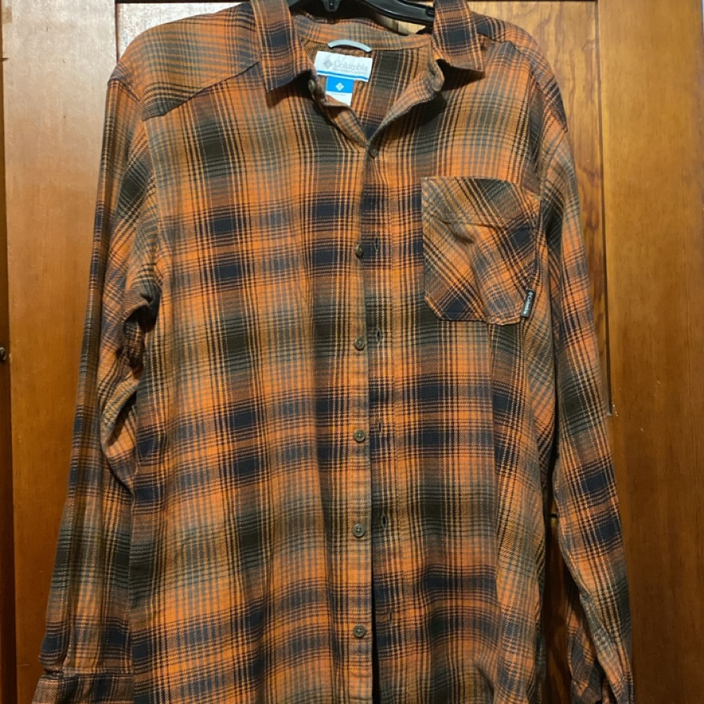 Columbia Men's Orange and Black Plaid Shirt